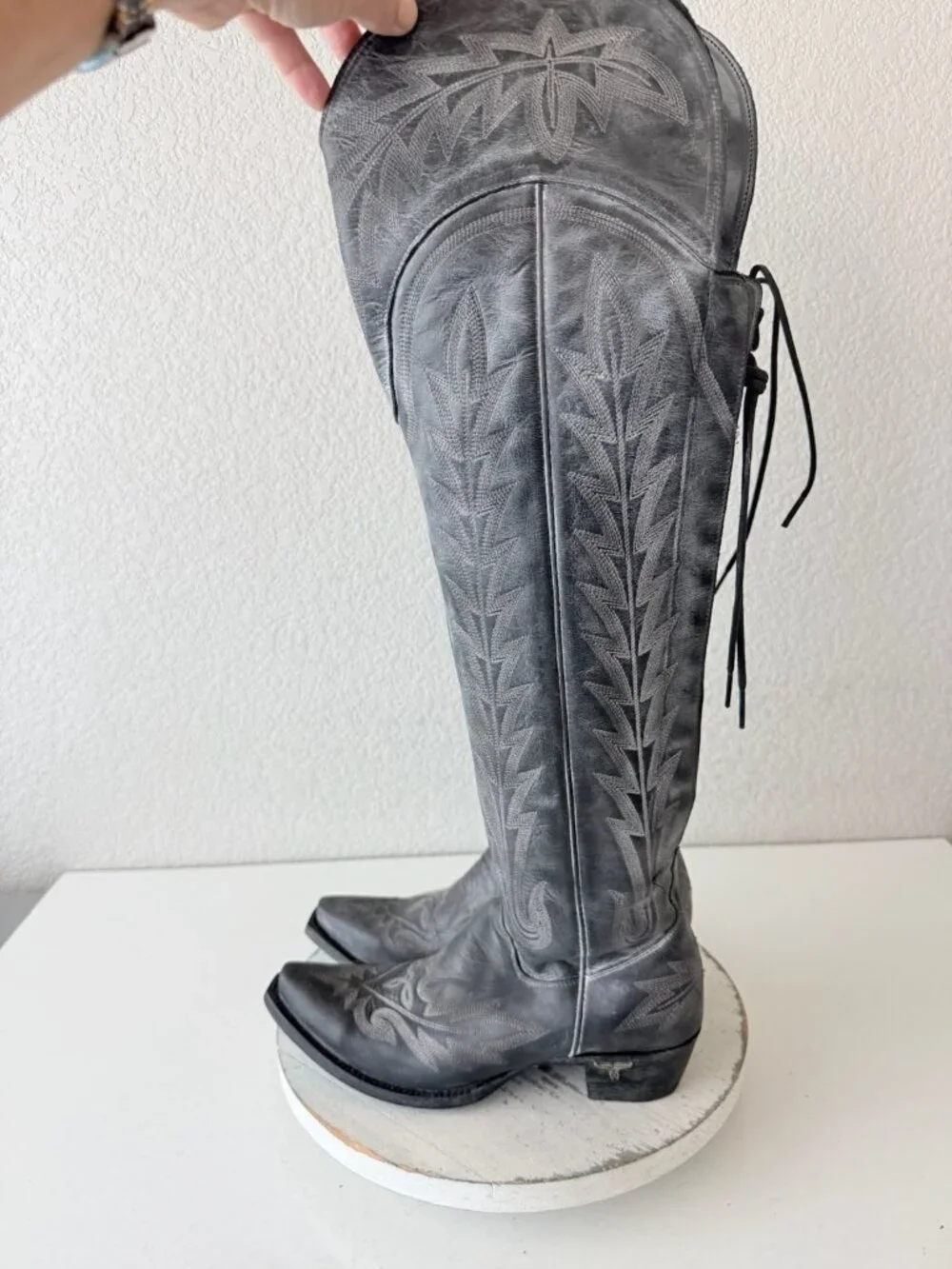 Lane LEXINGTON Over The Knee Black Cowboy Boots Womens 7.5 Western Snip Toe Tall